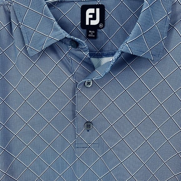 FootJoy FJ Mens Golf Polo Short Sleeve Blue Shirt Sz XL Logo Diamond Pattern - Picture 3 of 9